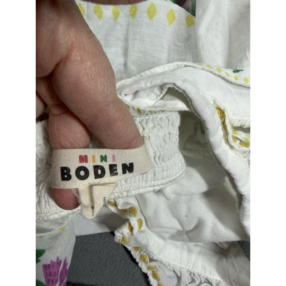 Mini Boden Peplum‎ Top Shirt Girls 6-7 White Cotton Eyelet Floral Embroidered